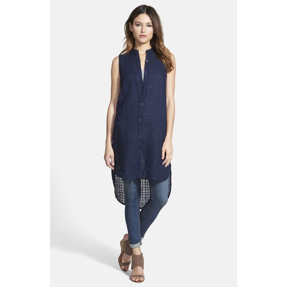 Eileen Fisher Textured 100% Linen Sleeveless Dress XS